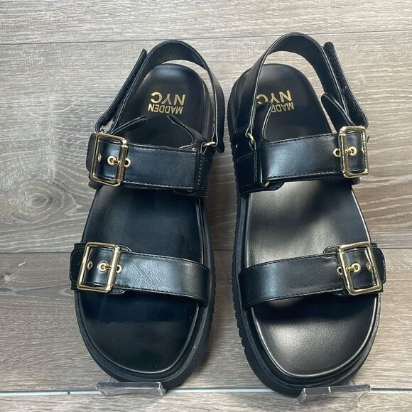 Steve Madden NYC Women’s Sz 9 Double Buckle Black Hook & Loop Slingback Sandals - Picture 11 of 11